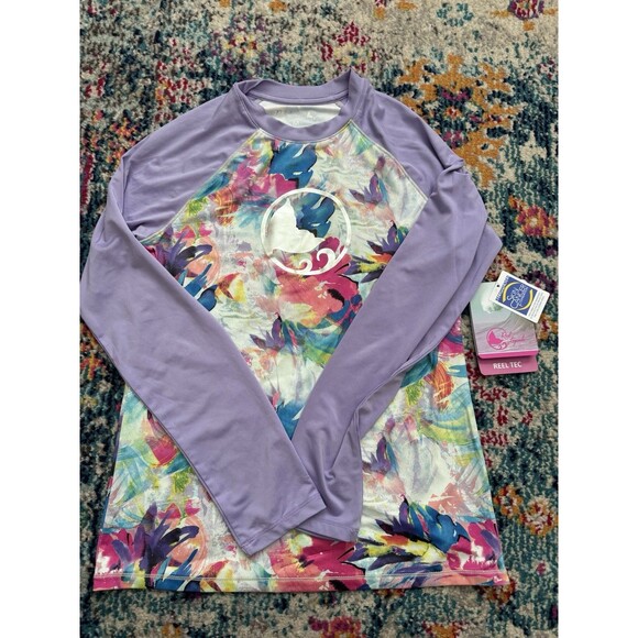 NWT Reel Legends Purple Long Sleeve Rash Guard Mermaid Swim Shirt Sz M‎ - Picture 1 of 3